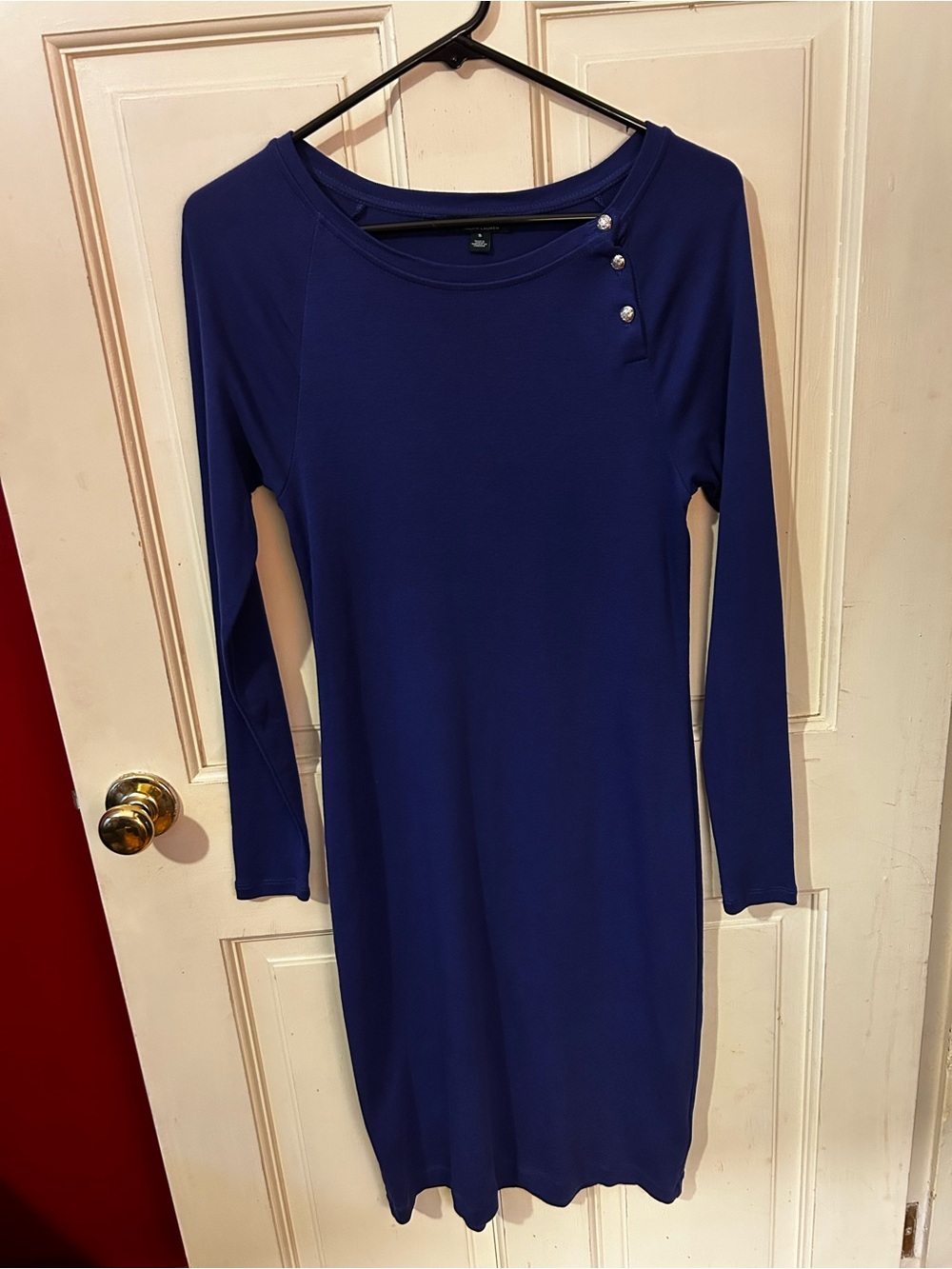 Lauren Ralph Lauren Cobalt Blue Long Sleeve Sheath Dress with Shoulder Buttons